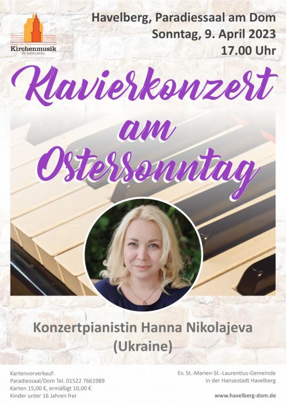 Ostersonntag - 17 Uhr Klavierkonzert im Paradiessaal mit Hanna Nikolajeva