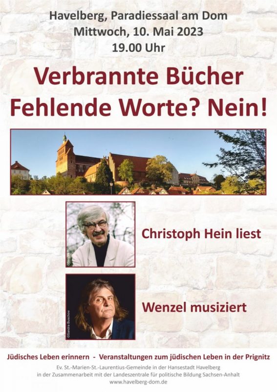 10. Mai 2023 - Havelberg Dom Parardiessaal - Lesung Christoph Hein & Wenzel - Verbrannte Bücher - Fehlende Worte? Nein!